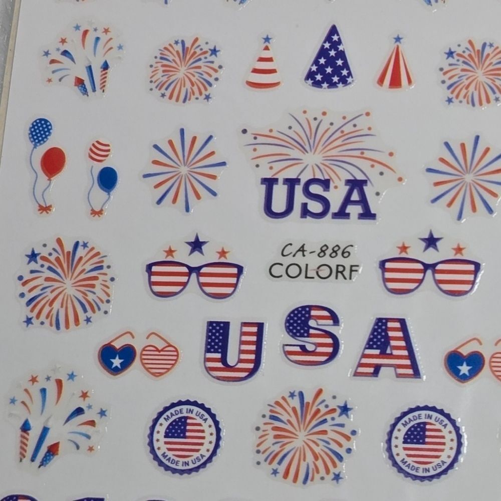 Patriotic Nail Art Stickers USA Fireworks 4th July Red White Blue Nail Decals - Picture 3 of 3